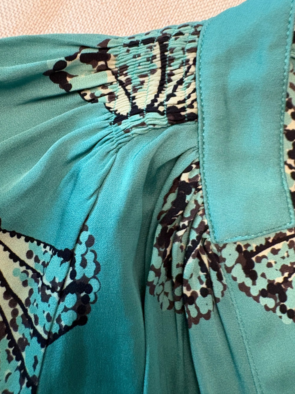Tucker Teal Shell-Print V-Neck Long-Sleeve Blouse - Picture 7 of 10